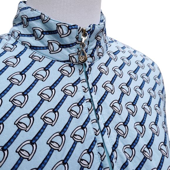 SanSoleil Blue Printed Top Long Sleeve 1/4 Zip Mock Neck UV 50 + Cooling Sz L - Picture 3 of 9